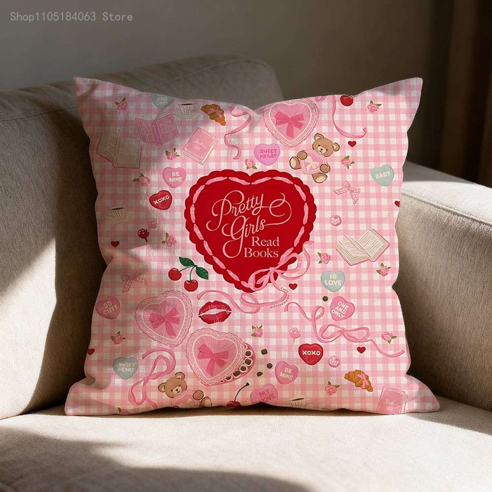 Pink Bookish Book Lover Pillowcases Bedroom Living Room Sofa Home Decor Polyester Cushion Cover with Zipper