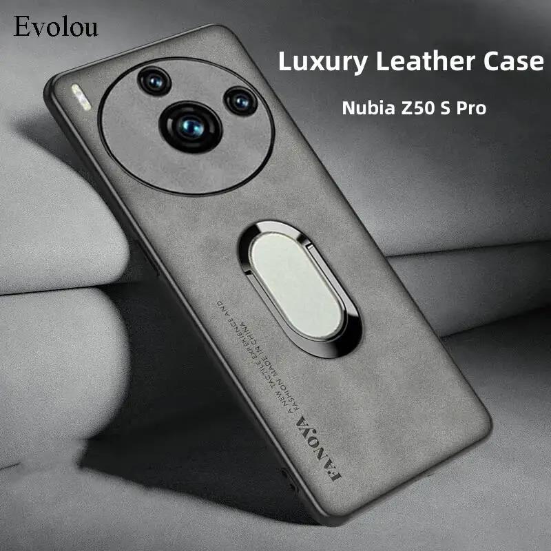 Para ZTE Nubia Z70 Ultra Funda con Soporte de Anillo de Cuero de Oveja Para Nubia Z50 Ultra Z60S Pro Protección de Lente Funda a Prueba de Golpes