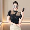 Summer New Women Luxury Hollowed-Out Hot Diamonds T-shirt Fashion Short Sleeve Casual Tops Streetwear Girl Cotton Tees Blouse