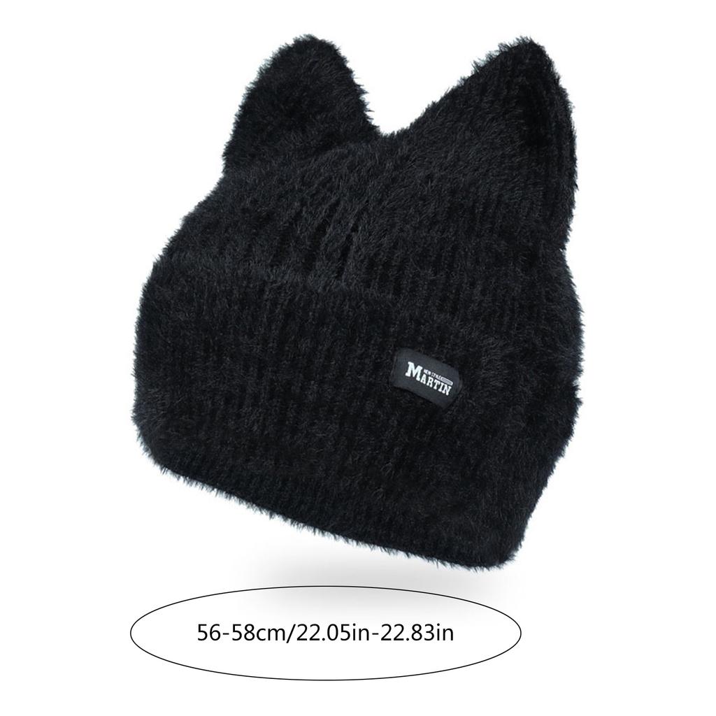 Y2K Crochet Hat for Women Winter Warm Beanie Cap Cute Cat Ear Hat for Teens Adult Cold Weather Windproof Hat Headdress
