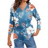 Women's Tops Three-quarter Sleeve Shirt V-neck Loose Casual Shirt Floral Printed T-shirt