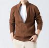 2025 Autumn/Winter Men's Stand-Up Collar Knitted Cardigan: Fashionable, Versatile Solid Color Sweater with Long Zipper.