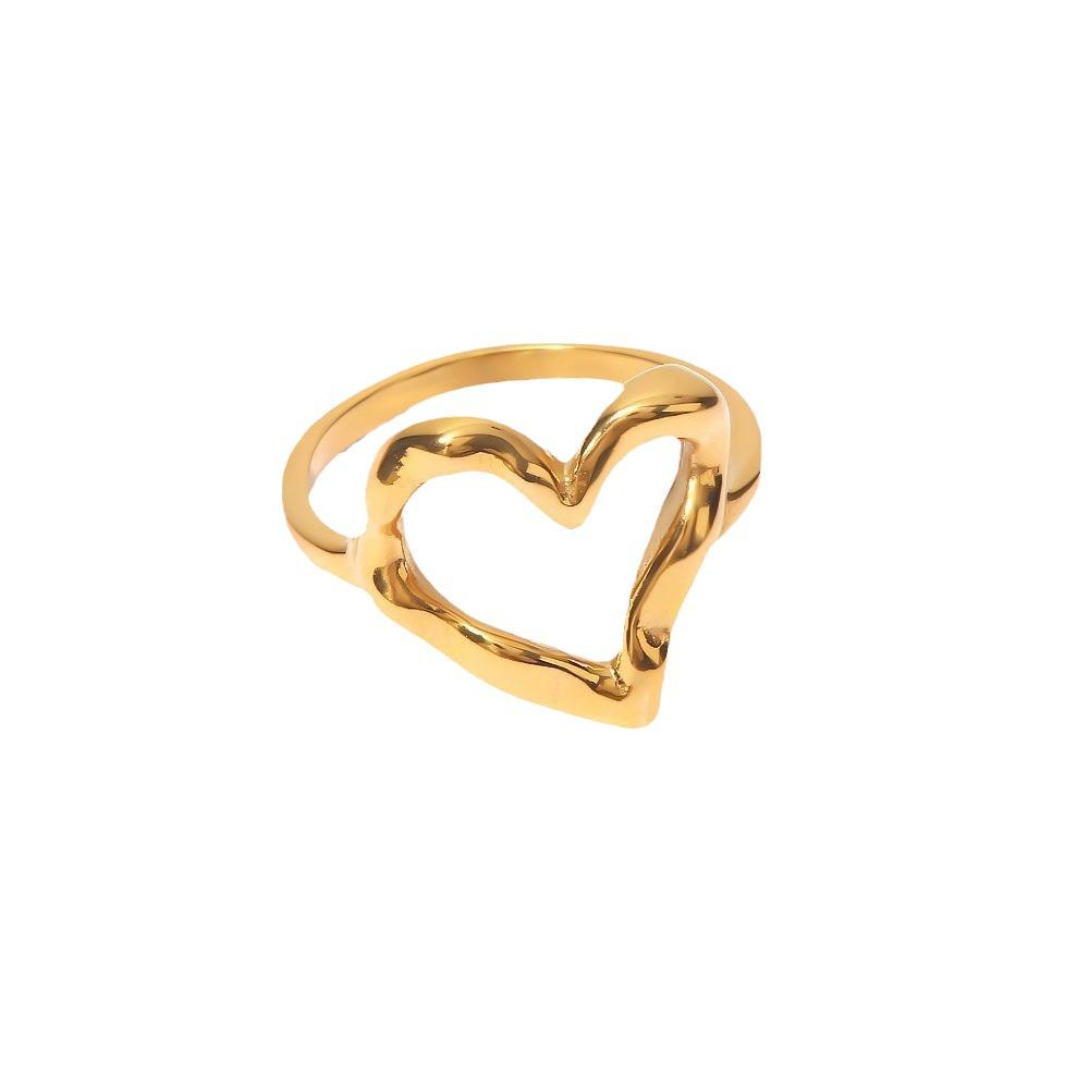 Personalized Heart-Shaped Textured Ring, 18K Gold Plated Stainless Steel