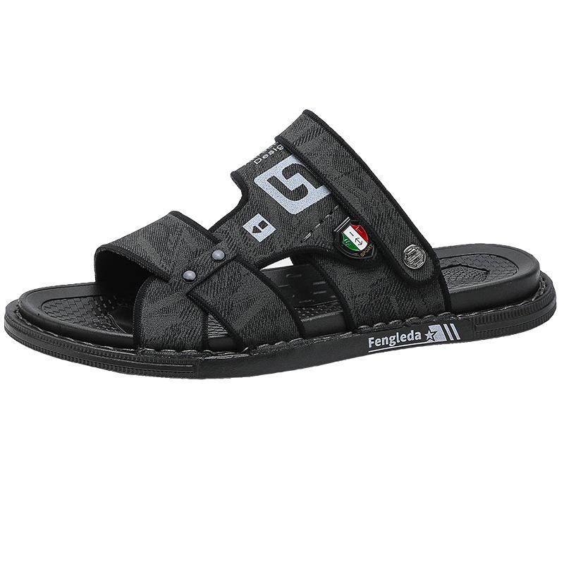 

Fashion Slippers Man Summer Slippers for Men PU Leather Slides Shoes Original Beach Water Dual-purpose Sandals Outdoor Anti-slip Soft So 38