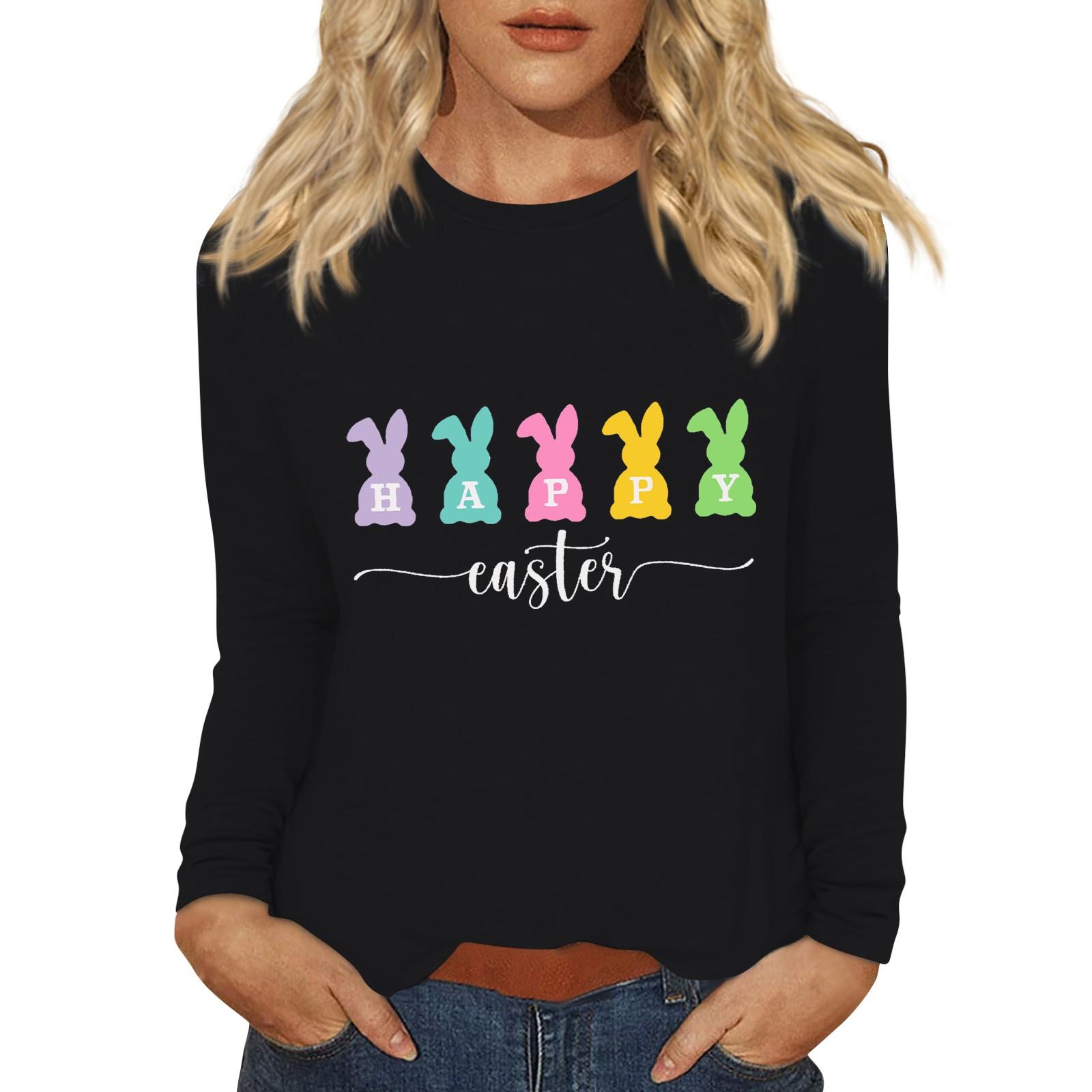 

Рубашки с длинным рукавом для женщин Пасхальный карнавал Графический принт Футболки Блузки Повседневные базовые топы Пуловеры XXXL чёрный