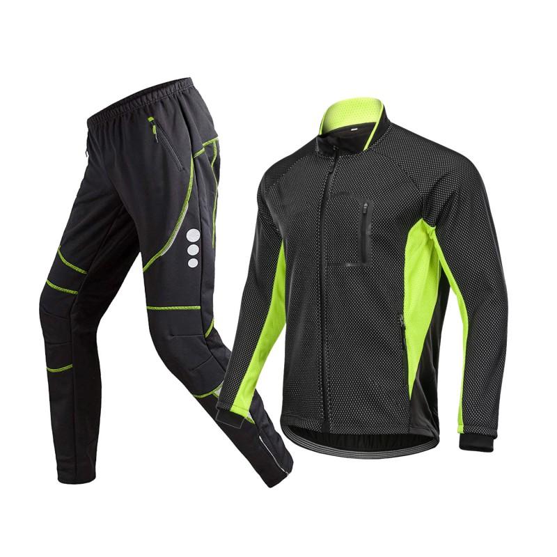 Ensemble veste et pantalon d'hiver pour homme pour le cyclisme Chaud Coupe-vent Thermique Tenue de vélo Temps froid