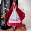 Longpen Lolita Dress, Little Red Riding Hood with Cape, Women's, Adult, Red, Alice, Halloween, Maid Outfit, Gothic, Cosplay, Romantic, Christmas, Part