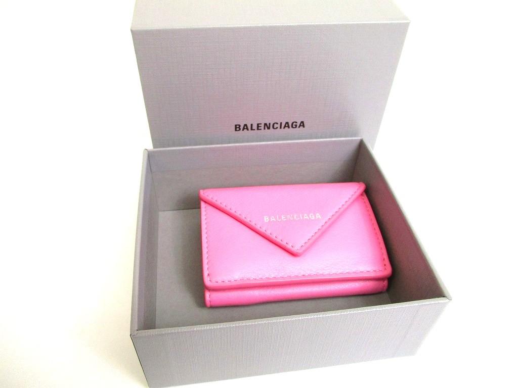 Authentic BALENCIAGA Pink Leather Trifold Mini Wallet Compact Wallet #b126  Open box