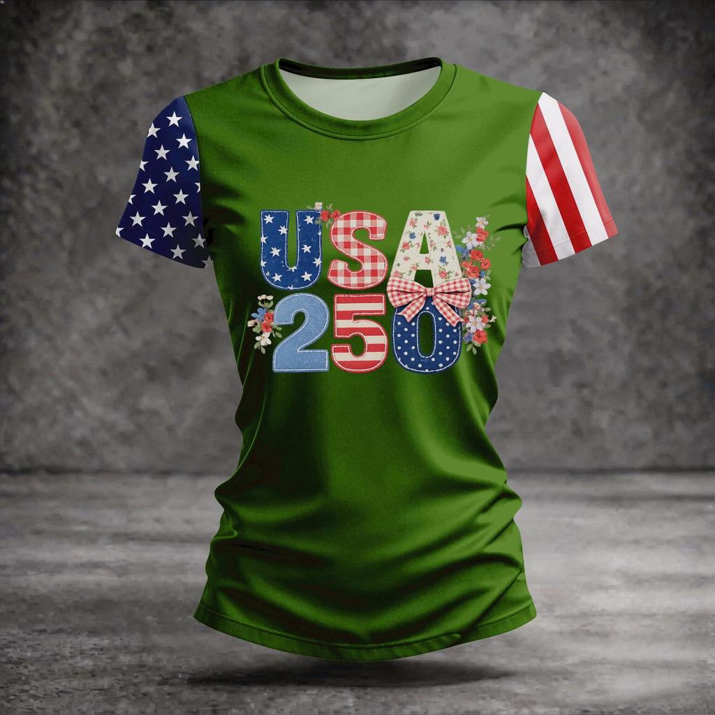 Blusa Feminina da Moda Casual de Manga Curta com Estampa e Gola Redonda