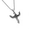 Hip Hop Vintage, Rose Wings Cross Stainless Steel Personality Men'S And Women'S Pendant Necklace