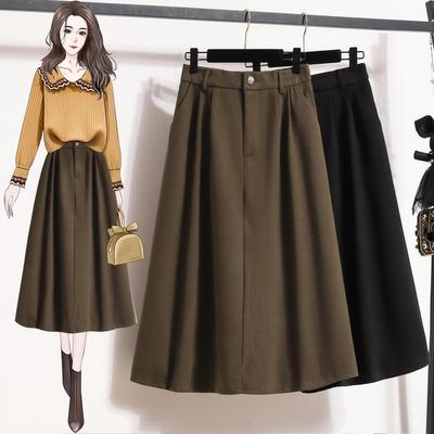 Large Size A-line Skirt for Women In Autumn and Winter New High-waisted Retro Slimming Mid-length Over-knee Hip-covering Skirt