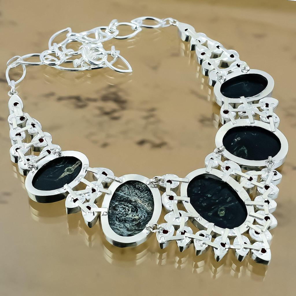 Natural Kambaba Jasper Gemstone Chain Adjustable Necklace 925 Sterling Silver