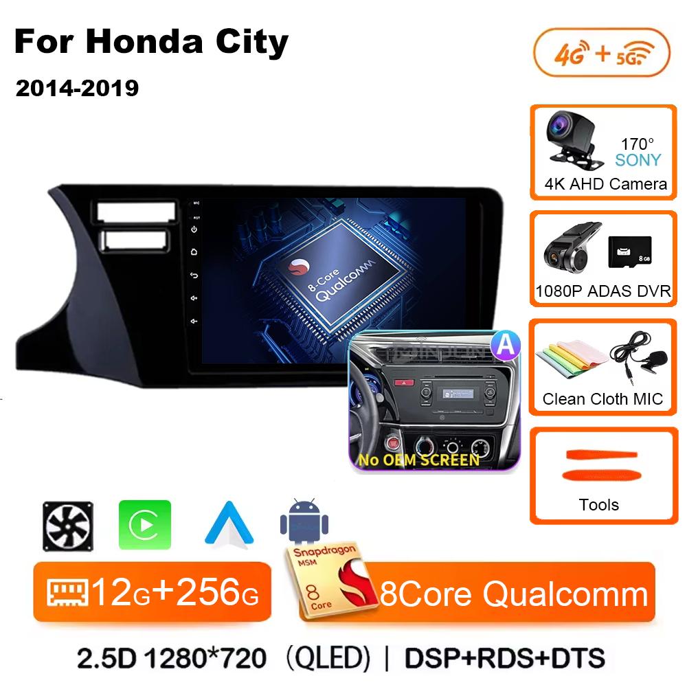For Honda City 2014 2015 2016 2017 2018 2019 Android 14 Qualcomm Car Radio GPS Navi QLED Screen Car Player WIFI BT 4G Head Unit