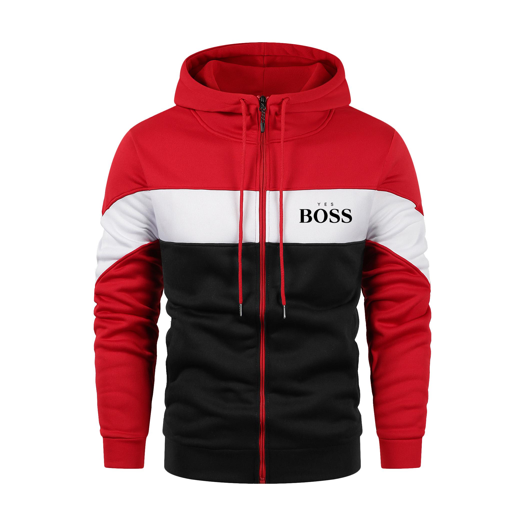 

2024 Мужская осень и зима Новая толстовка с капюшоном на молнии с разноцветным принтом больших размеров XL красный