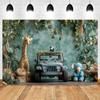 Safari Tropical Jungle Animals Baby 1st Birthday Party Photography Backdrop Wild One Baby Shower Photo Background Photo Studio