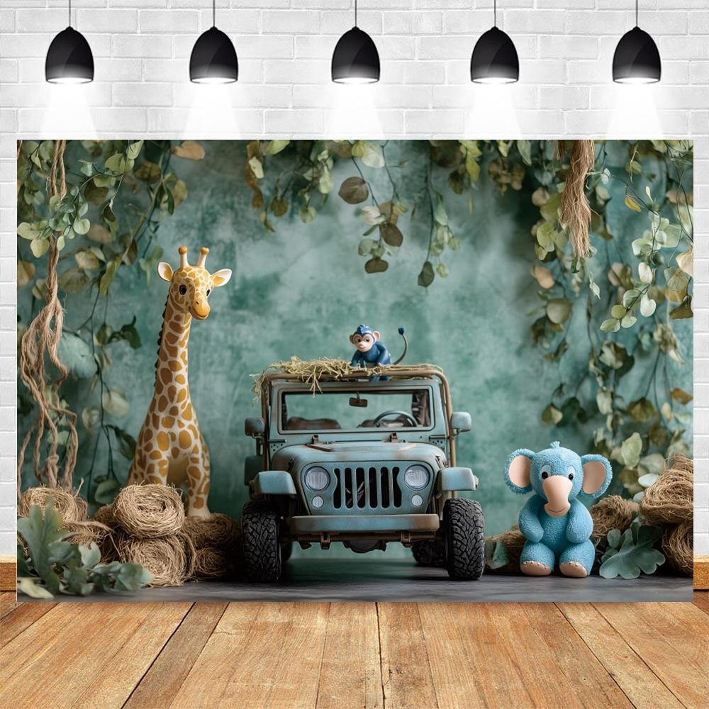 Safari Tropical Jungle Animals Baby 1st Birthday Party Photography Backdrop Wild One Baby Shower Photo Background Photo Studio