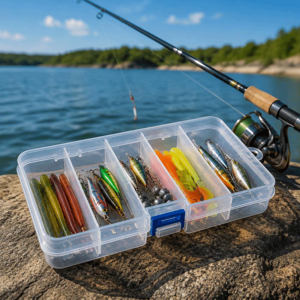 4PCS Clear Plastic Fishing Lure Box 5 Grid Compartments Lure Container  for Fishing