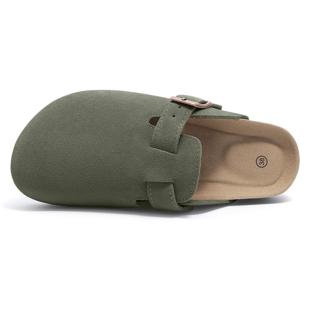 Fashion Smile Pop Men's Suede Shoes With Adjustable Back Strap Leather Mules With Cork Flip-Flop Slippers Insoles Slip-On Potato Shoes