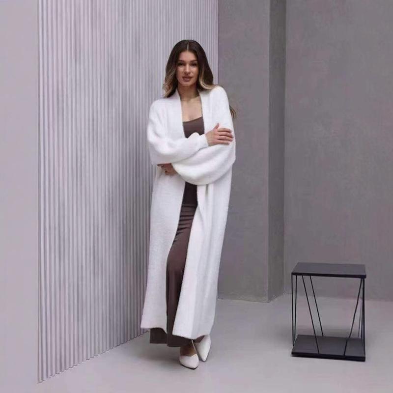 Women's Soft Knitted Sweater Cardigan Waxy Long Outerwear Loose Slimming Casual Style Imitation Mink Velvet for Autumn Winter