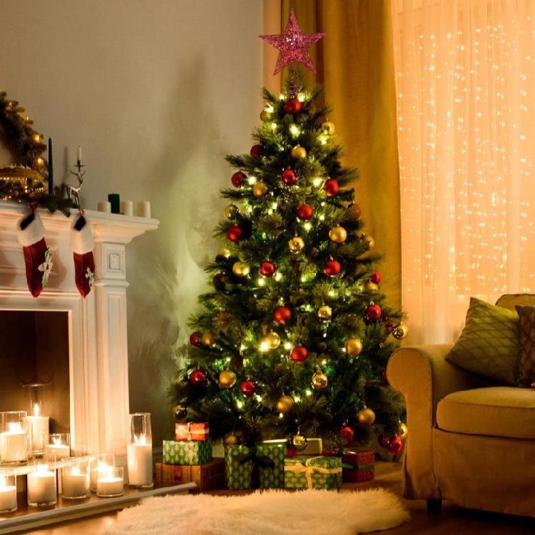 Glimmering Star Christmas Top Decoration 27cm Sparkling Hollowed Metal Star Tree Top For Christmas Tree Ornament