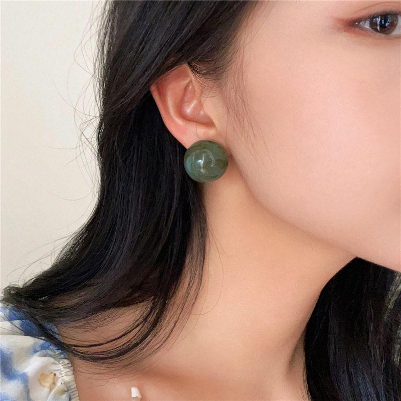 Amber Round Ball Earrings for Women - Retro Hong Kong Style, Unique and Bold Design, Perfect for Autumn/Winter.