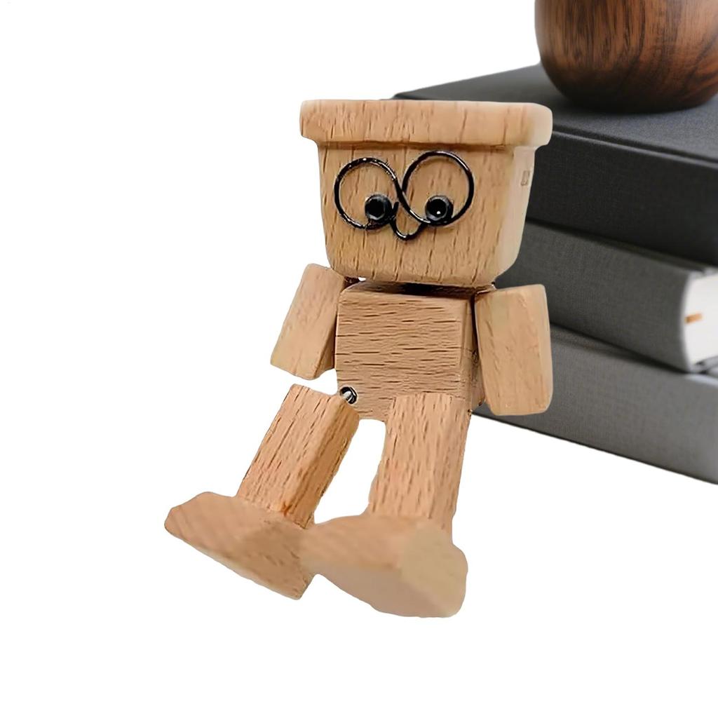 Small Shaking Wooden Man Figurine Car Dashboard Ornaments Leg-swinging Robot Figurine Cute Shaking Wood Man Figurine Decoration