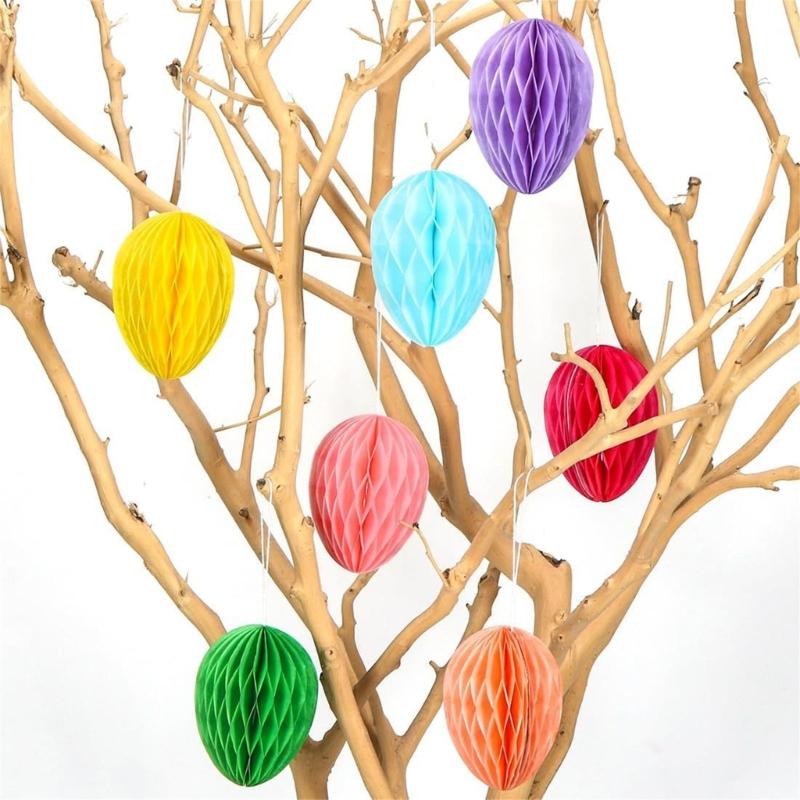4/6/7Pcs Bunnies Eggs Honeycomb Balls Paper Honeycomb Ornament For Wedding Baby Showers Home Party Decoration