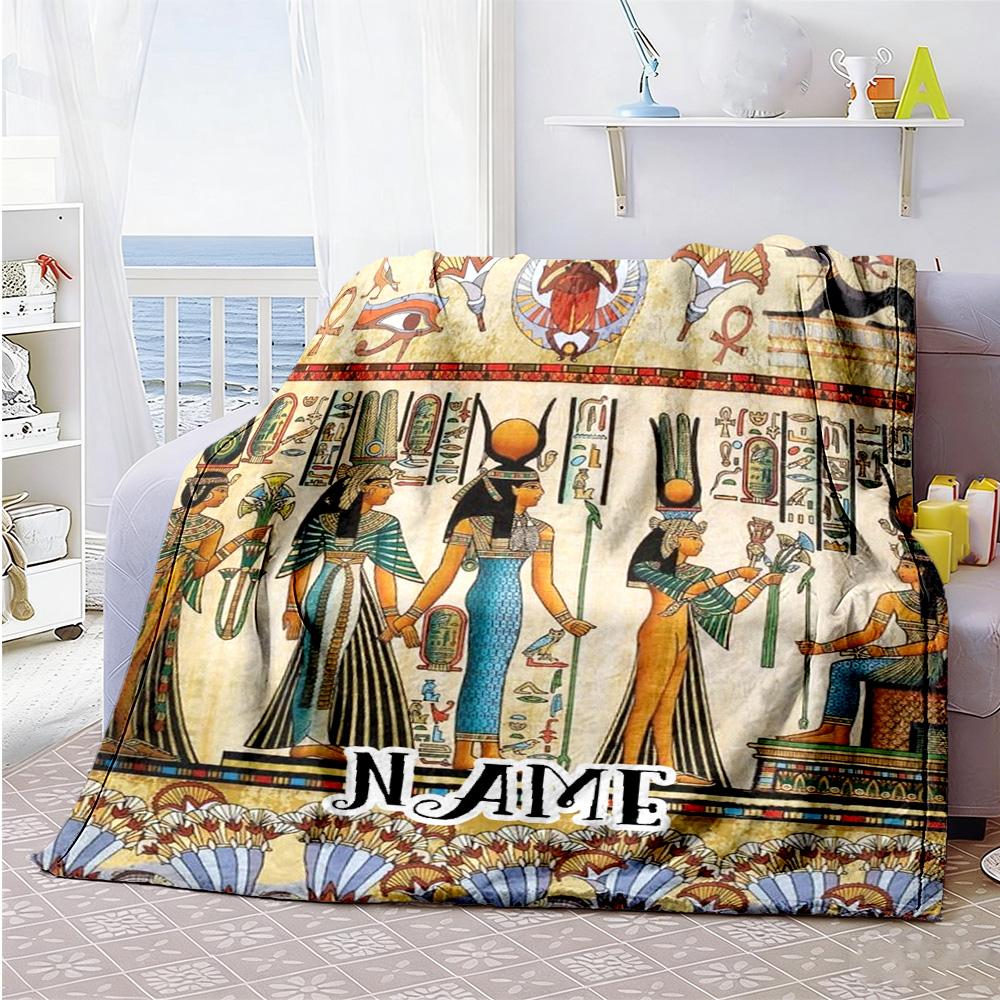 Ancient Egyptian Style Personalized Name Blanket Cozy Customizable Blanket Soft & Cozy Perfect for Office Chair Sofa Bed Living Room All-Season Use