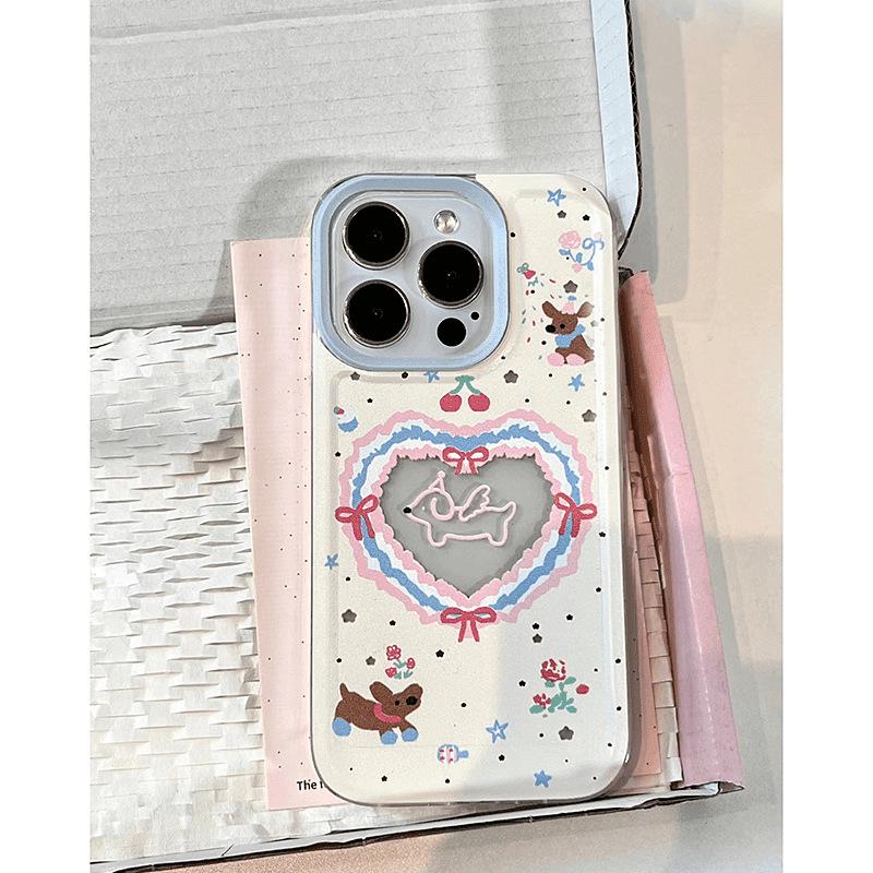 

Чехол для iPhone 11-15 с щенком и полым сердцем, прозрачный и мягкий, совместимый с Apple 14 Pro Max iPhone XR