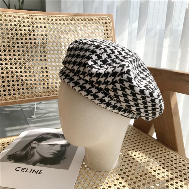 Houndstooth Comfortable Womens Beret Trendy And Stylish Cotton Flat Top Hat