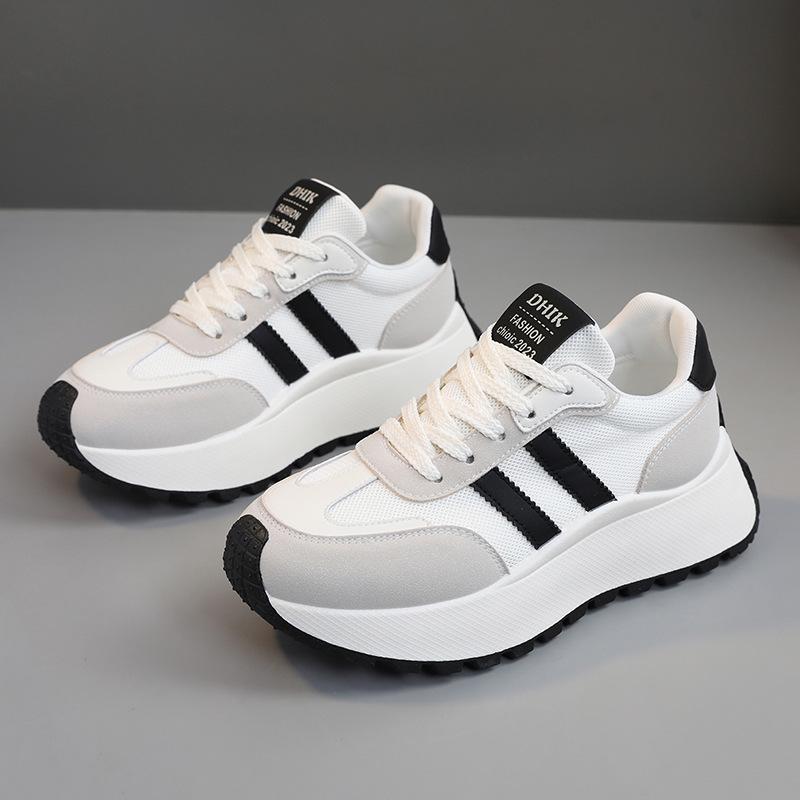 BN007 Women's Height-Boost Travel Shoes 2024: Versatile, Breathable, White, Thick-Soled, Wear-Resistant.