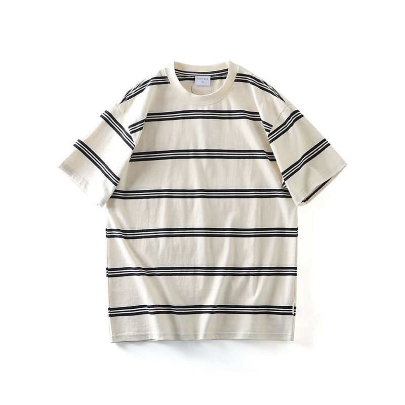 American Retro Pure Cotton Short Sleeve T-Shirt Men's 2024 New Arrival Summer Stripes Bottoming Shirt Export Export Cotton T-shirt