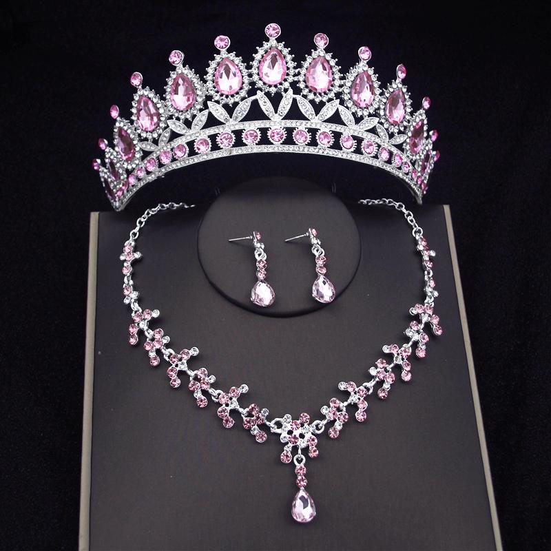 Princess Bridal Tiaras Jewelry Sets for Women Crown and Earring Necklace Set Birthday Party Wedding Jewelry Bride Accessories