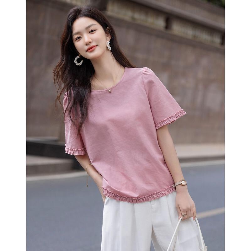 Demana Damen Leinenmischung Bluse mit Puffärmeln