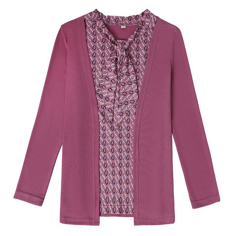 Mom's Elegant Fake Two-Piece Long-Sleeve Top for Middle-Aged Women