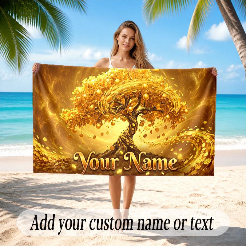 Tree of Life Theme Beach Towel Personalized Custom Name & Text Soft Quick Dry Beach Towel for Swimming Travel