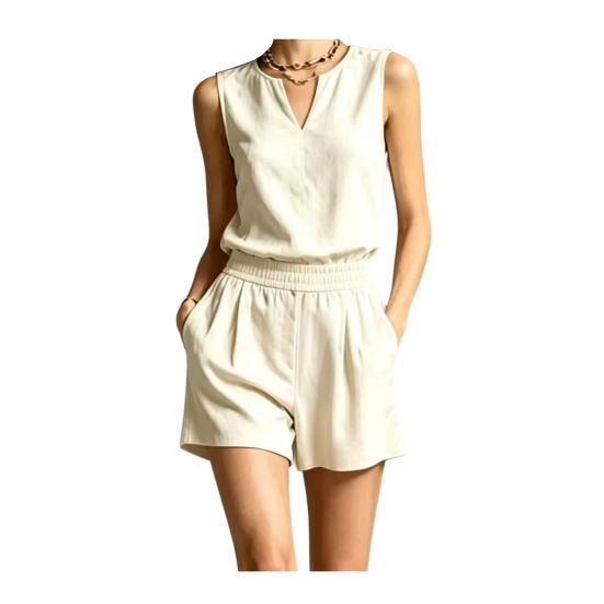 Conjuntos de Verano de 2 Piezas para Mujer, Camiseta sin Mangas Casual y Pantalones Cortos Elásticos de Cintura Alta a Juego, Conjuntos de Salón con Bolsillos