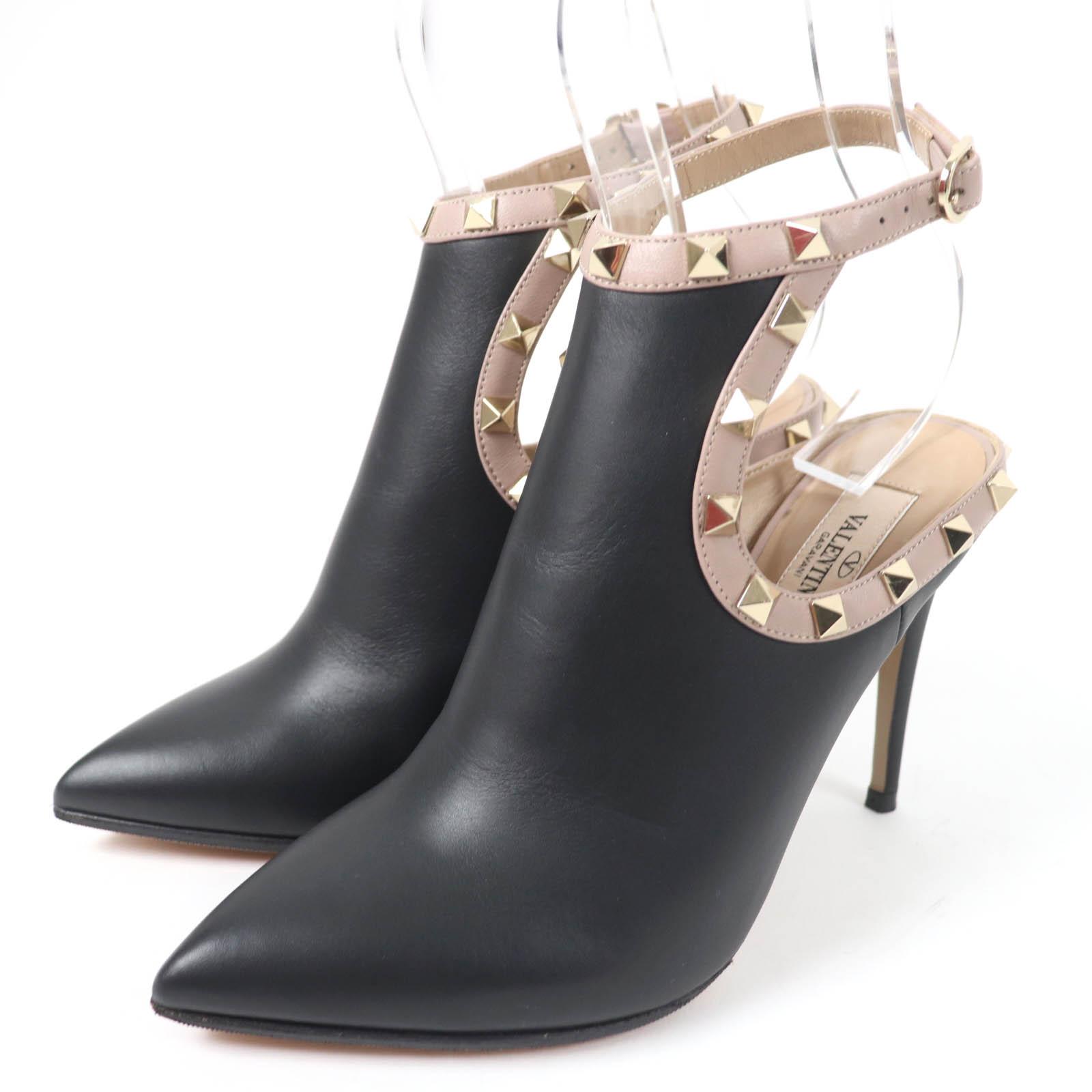Great Valentino Garavani Booties Rockstud ankle strap pumps black leather Women 35 Used