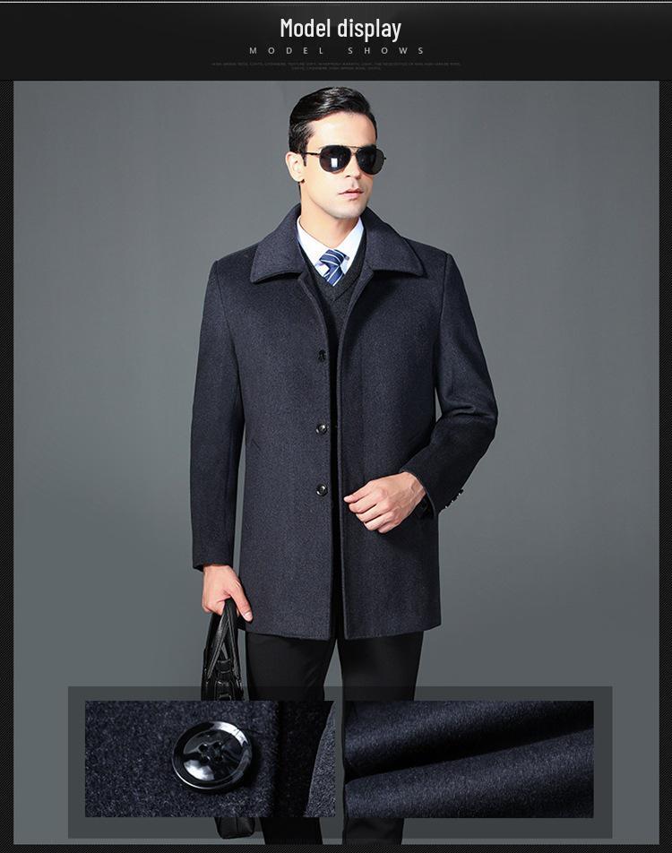 Men's Winter Wool Overcoat with Real Fur Collar and Detachable Liner - Knee-Length Jacket for Middle-Aged and Elderly