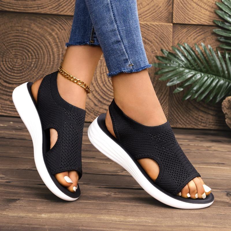 Summer Fashion Casual Beach Shoes Women's Overalls Fly-woven Sandals Flat-soled Open-toed Roman Shoes Women's Shoes