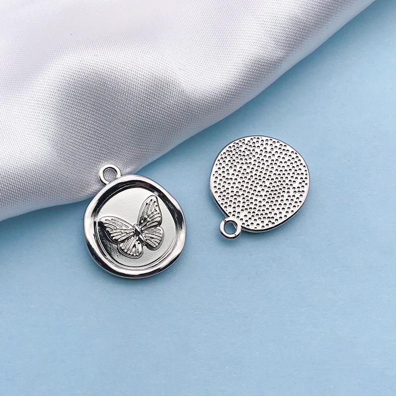 1 KC Gold/White K Alloy Round Butterfly Pendant Necklace, 18x21mm DIY Jewelry Accessory