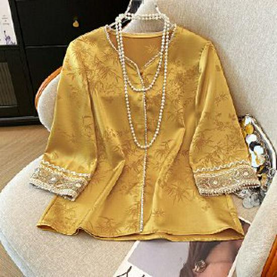 

2026 Chinese Style Women s Autumn Outerwear: Elegant Short Top for Middle-aged and Elderly Ladies 2XL жёлтый