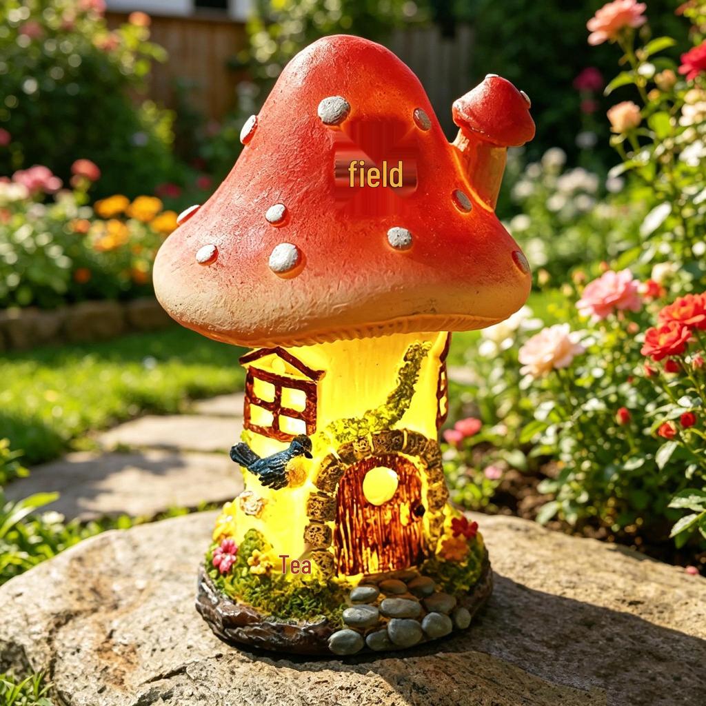 Luce Creativa a Forma di Fungo Fiore Casa Solare: Ornamento da Giardino in Resina per Esterno