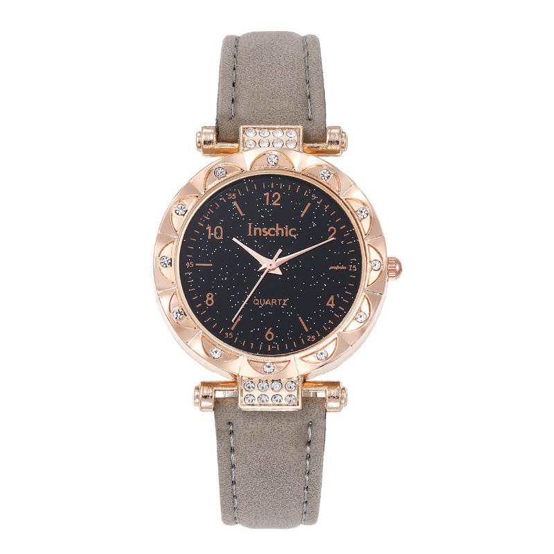 

Модные простые модные женские кварцевые часы Star Retro Niche Womens Watch серый