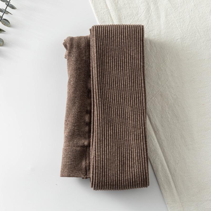 Women's Ribbed Knit Stripe Leggings - White Nine-Point Cotton Pantyhose for Spring & Autumn.