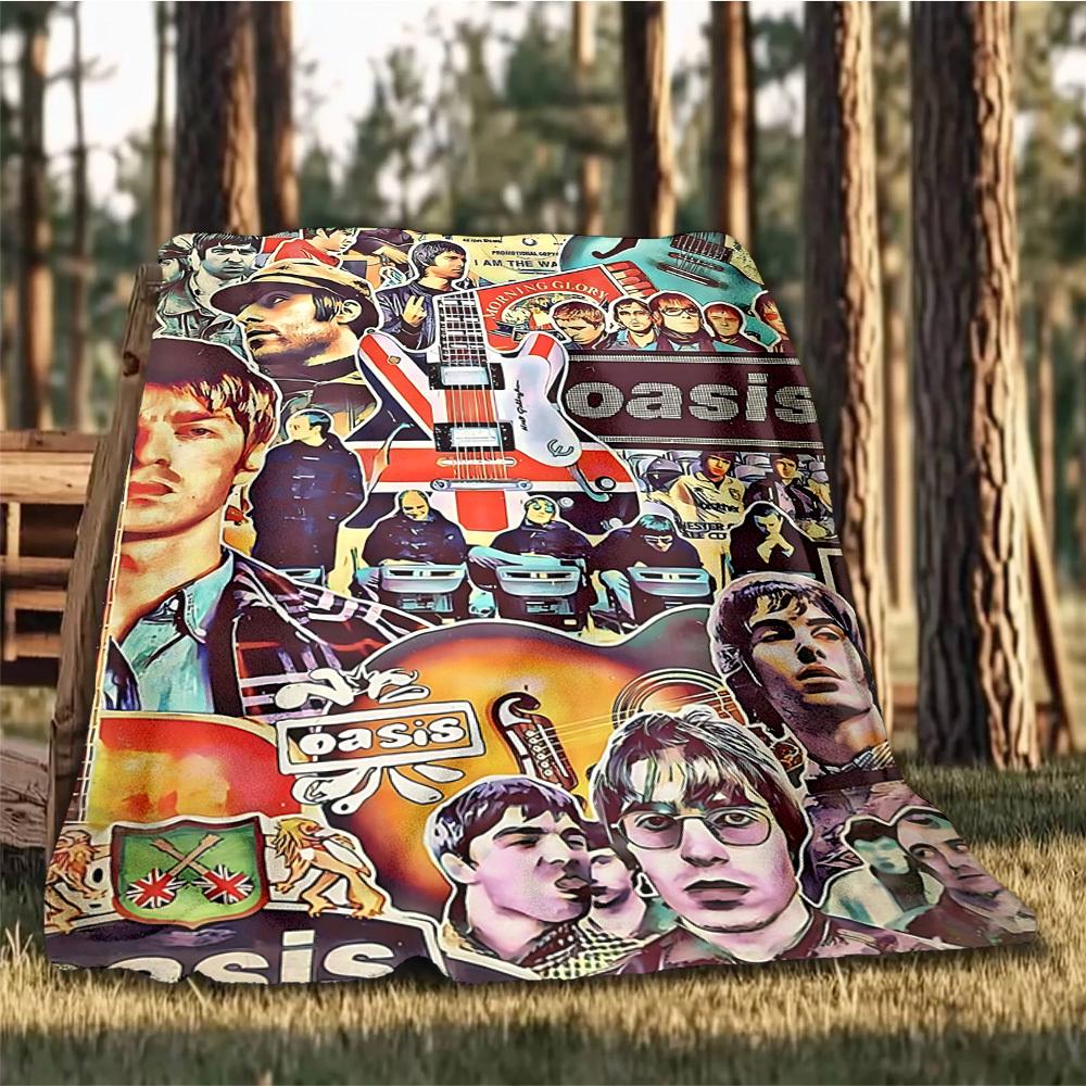 1pc Oasis Band Outdoor Flannel Blanket, Cozy & Warm Soft Te Playful Design, Napping Camping,