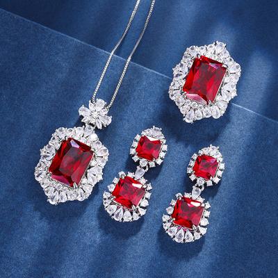 Bijoux Fond Cuivre Plaqué Or Simulation Corindon Rouge Rétro Haut de Gamme Costume Carré Femmes 12 * 16