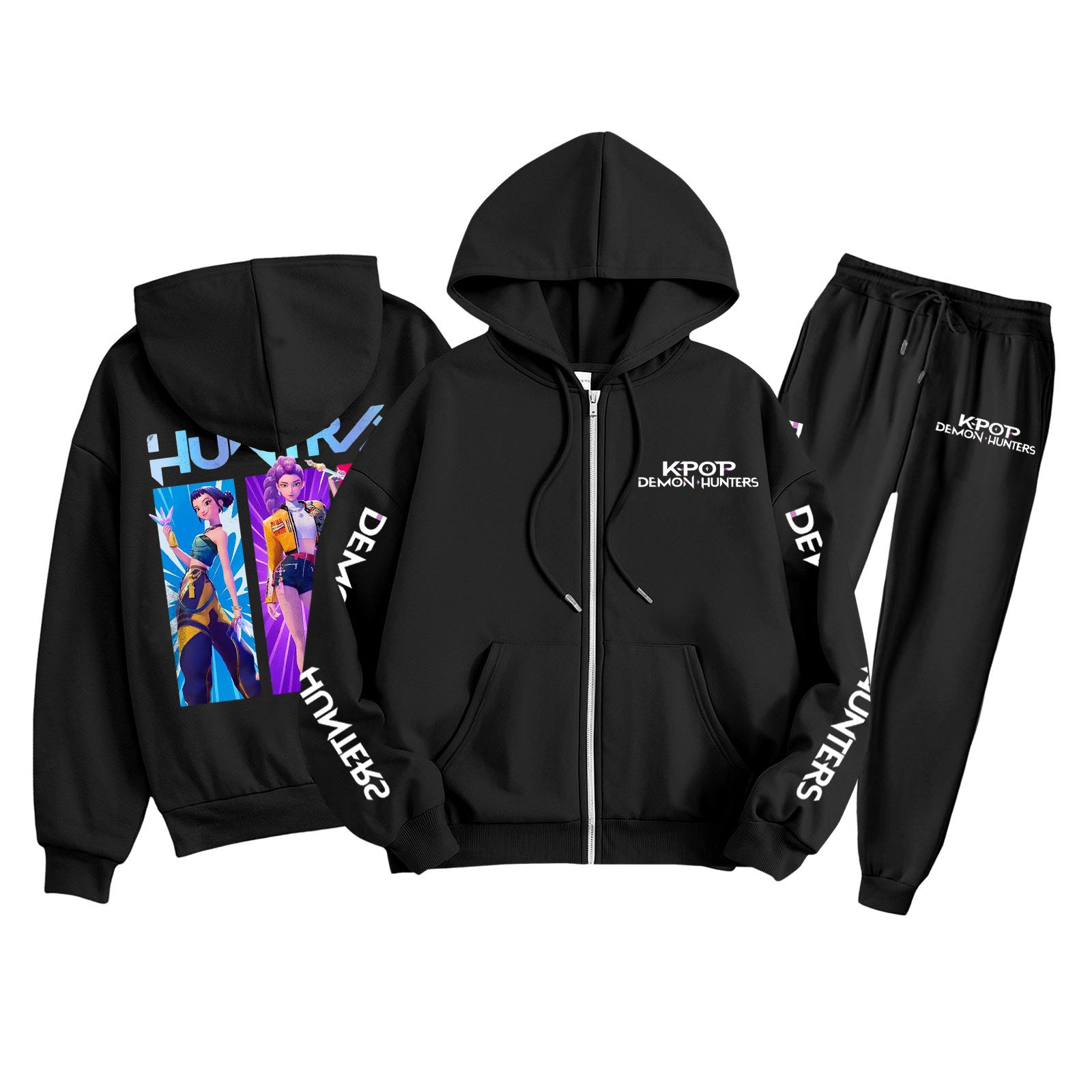 

Детская мода Толстовка с длинным рукавом, на молнии, с капюшоном, спортивные штаны с принтом, комплект толстовки с карманами 110 чёрный