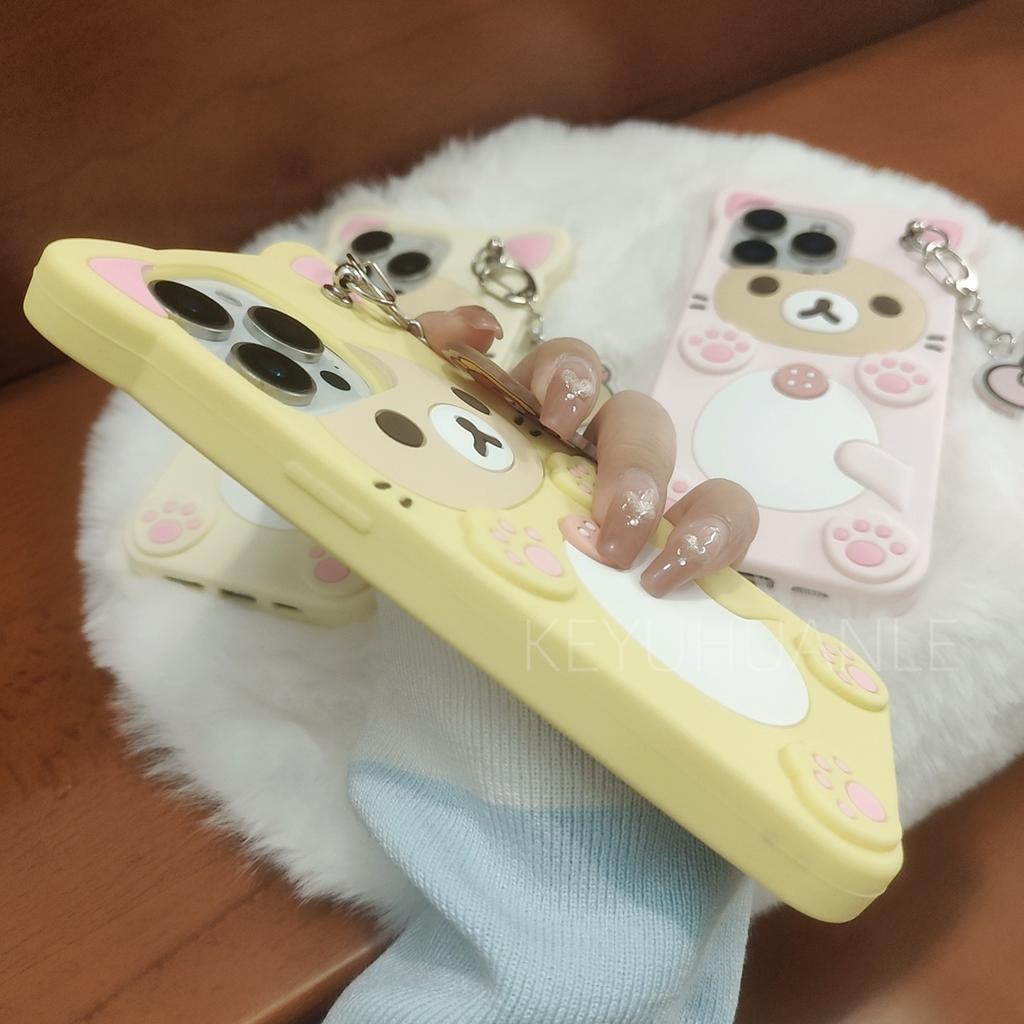 Cute Cartoon 3D Bear Phone Case For 17 16 15 14 13 12 11 Pro X XS Max XR 6 7 8 Plus 5 5S SE Key Chain Pendant Cover
