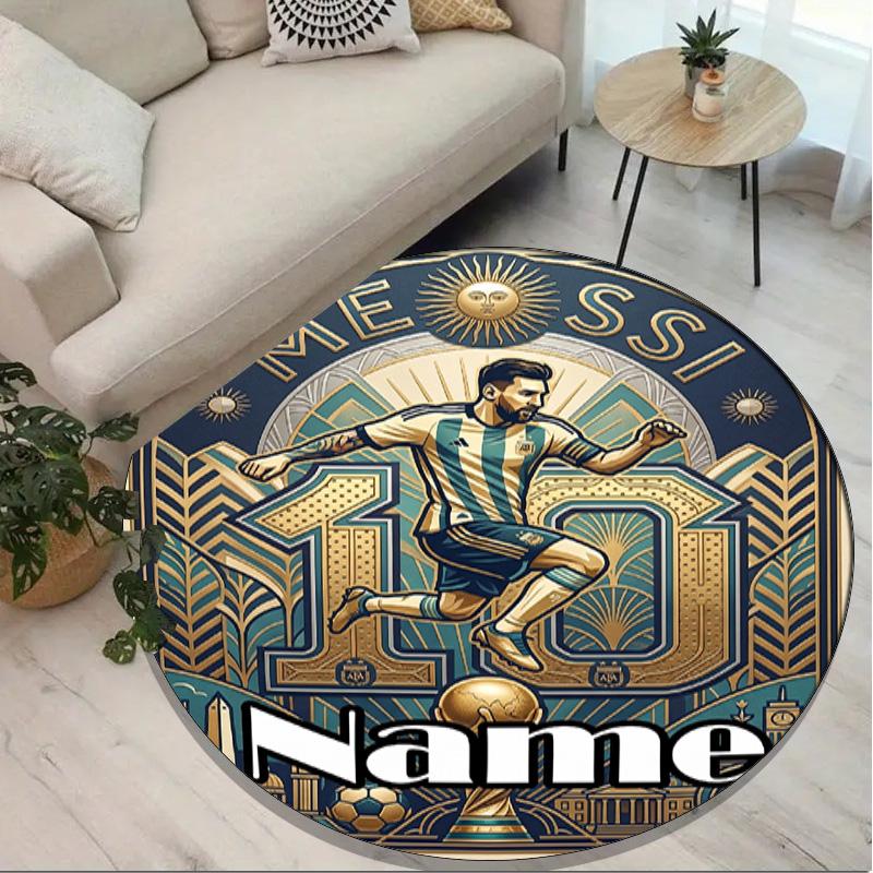Custom Name Personalized Leo Messi Print Round Rug, Versatile Home Decor Carpet, for Playroom, Apartment, Balcony, Entryway, Hallway Gift